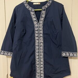 Navy Blue Tunic with White Embroidery